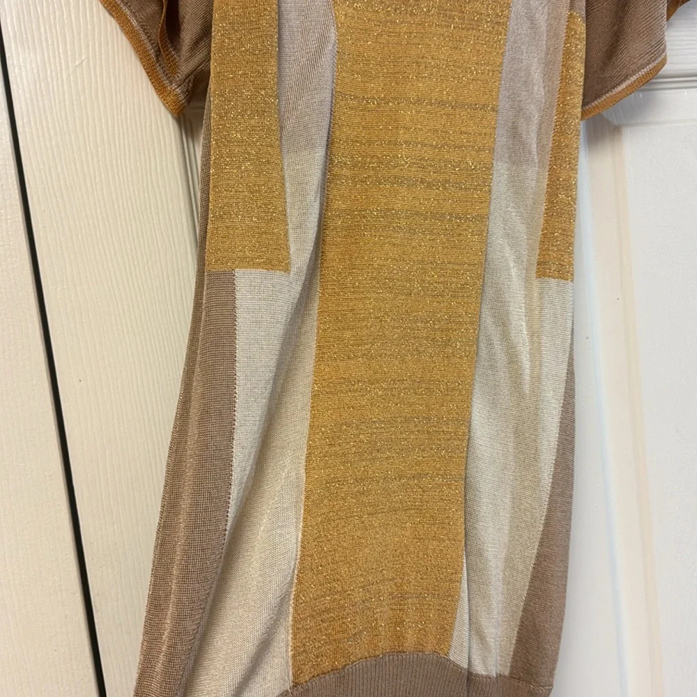 Bebe tan gold v neck short sleeve bodycon stretchy sweater tunic top dress L - Picture 2 of 11